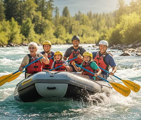 Family enjoying a rafting trip together